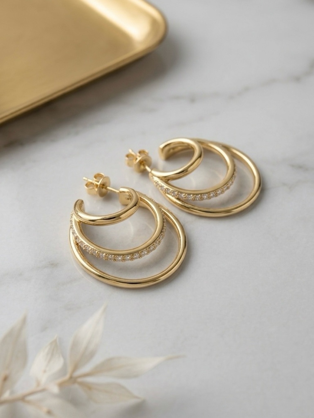 S925 Minimalist Moissanite Layered C-Hoop Studs Earrings - Picture 1 of 9